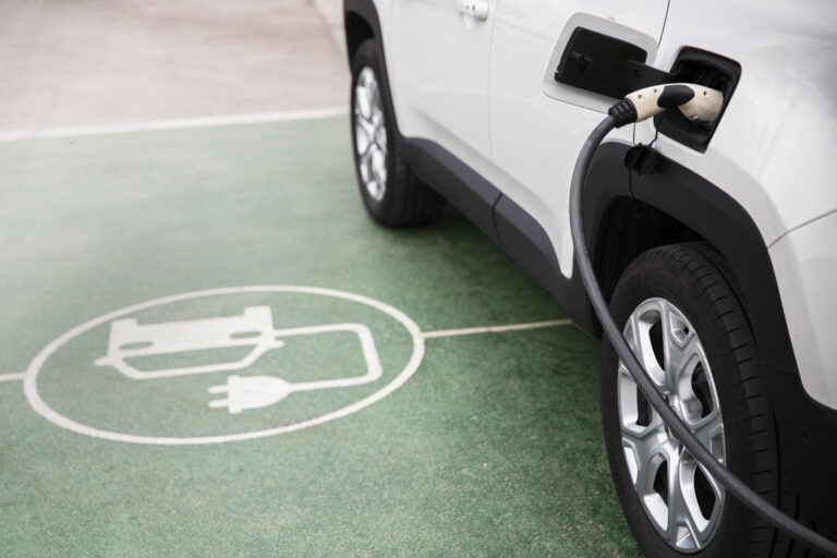 close up electric car charging